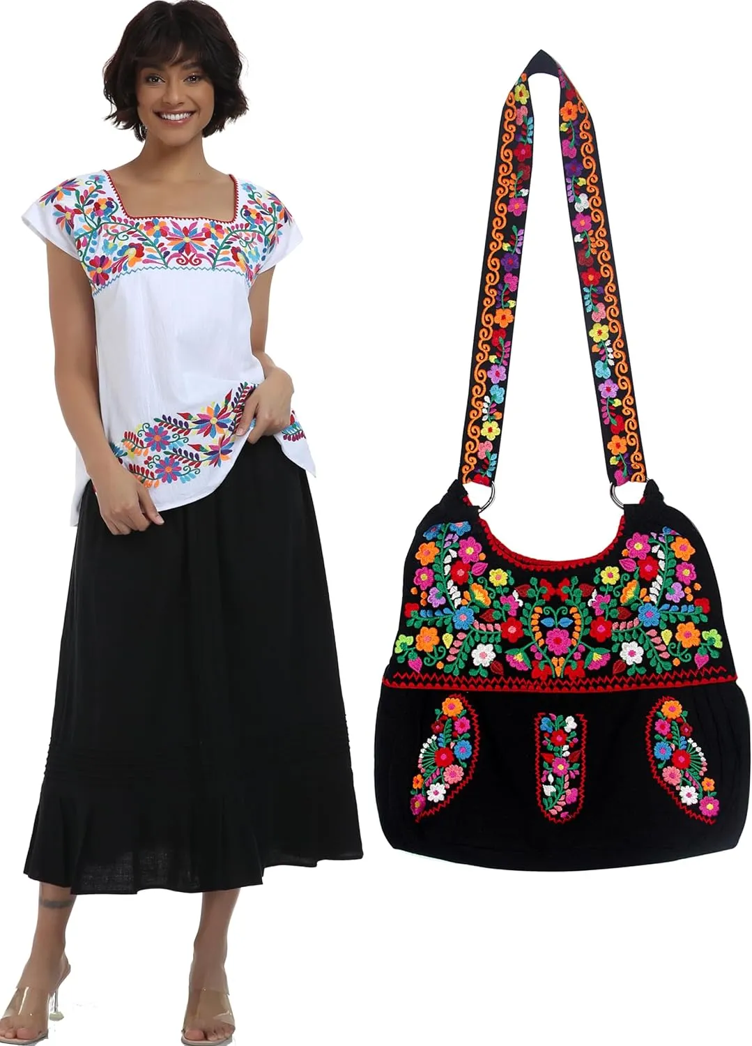 YZXDORWJ Mexican Embroidered Bag for Women Floral Traditional Handbag Satchel Morral Bag