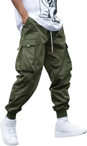 ZAFUL Men's Streetwear Cargo Pants with Flap Pockets & Drawstring Elastic Waist - Casual & Techwear Joggers