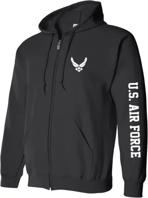 zerogravitee U.S. Air Force White Sleeve Print Full-Zip Hooded Sweatshirt