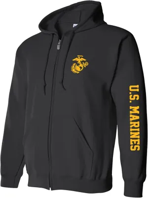 zerogravitee U.S. Marines Gold Sleeve Print Full-Zip Hooded Sweatshirt