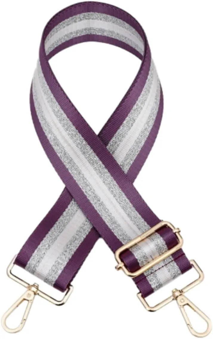 Zhiheng 1pc Stripe Bag Strap Replacement,Shining Purse Strap,Adjustable Bag Strap for Handbags Women Guitar Strap 2inch Wide (Purple)