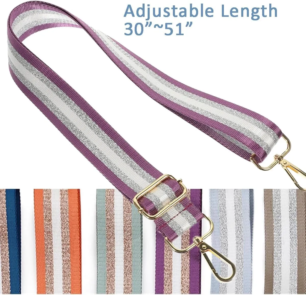 Zhiheng 1pc Stripe Bag Strap Replacement,Shining Purse Strap,Adjustable Bag Strap for Handbags Women Guitar Strap 2inch Wide (Purple)