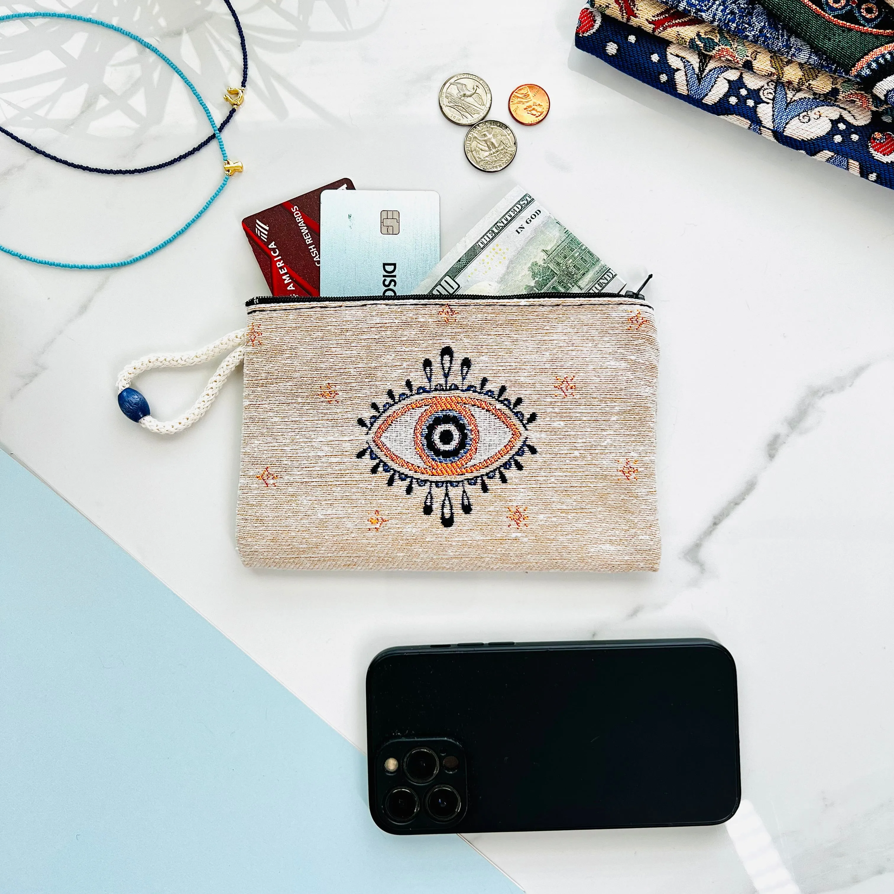 Zipper Pouches, Evil Eye Gifts, Coin Purses, Change Pouch