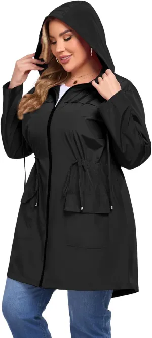 ZOMVA 2025 Plus Size 1X-5X Rain Jacket Coat Long Lightweight Raincoat with Hood Windbreaker Waterproof Jackets with Pockets