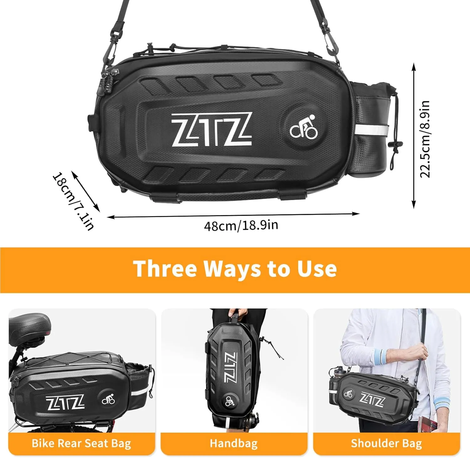 ZTZ Bike Bags for Bicycle Rear Rack, 17L Hard Shell Waterproof Bike Ebike Trunk Panniers Bike Accessories Bicycle Rack Bag with Reflector, Rain Cover & Hand Strap for Commuter Travel Outdoor